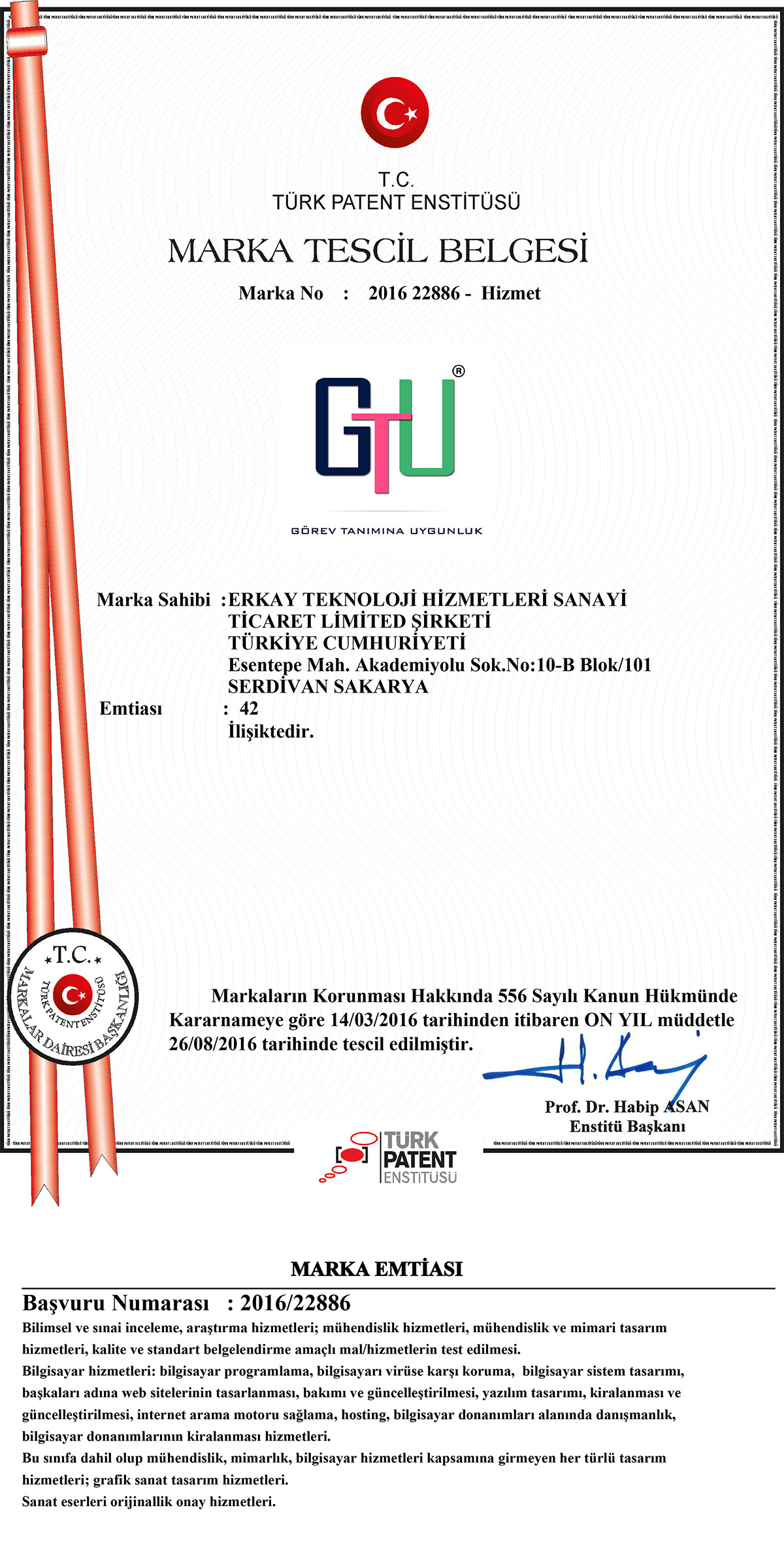 GTU marka tescil belgesi